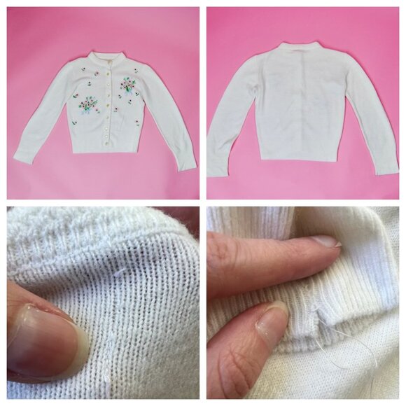 Vintage 1950s 1960s Vintage Cardigan with Pink Floral Design - Kids Child - Picture 5 of 10